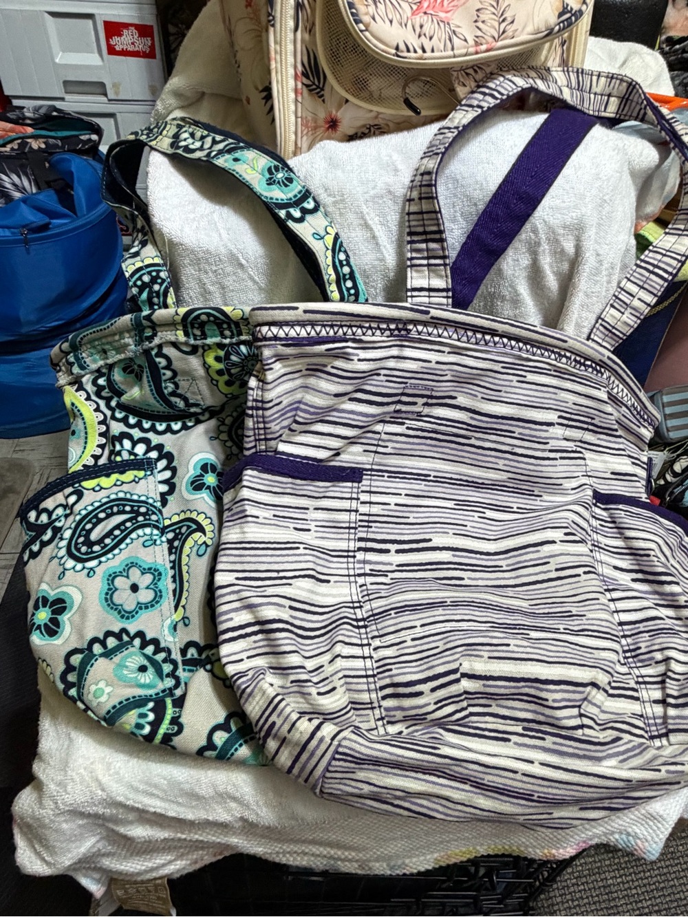 thirty-one Canvas Tote Duo in Purple and Teal Paisley